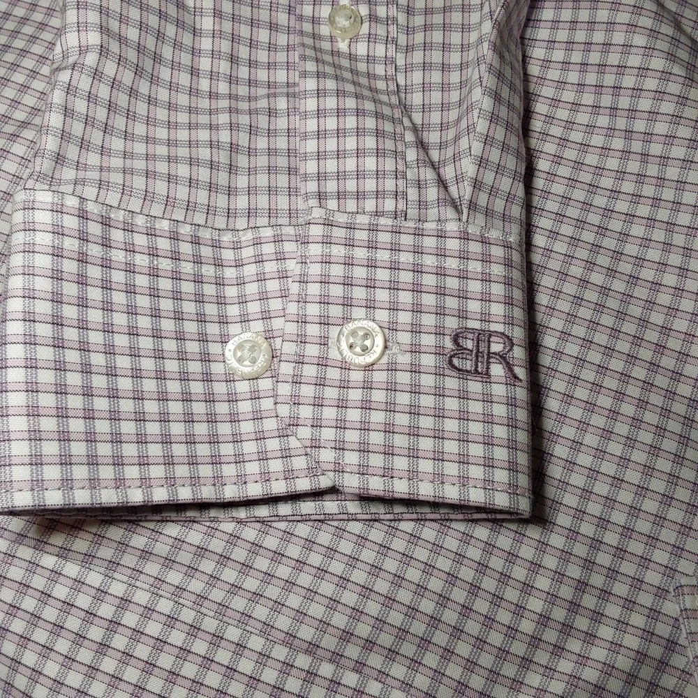 Banana Republic Shirt Men's 2XL‎ Purple & White Check Long Sleeve Button Down